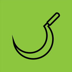Sickle icon isolated on green background.