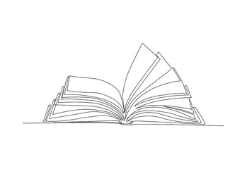 An open book with flying pages drawing a continuous line. Returning to the subject of school vector illustration educational supplies.