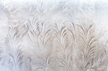 Frosty pattern on the window. Ice pattern.