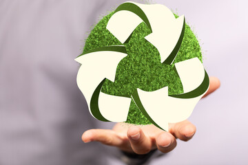 Green recycle sign, three arrows 3D