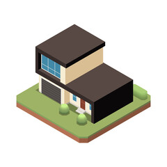 Isometric Modern House Composition