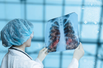 Concept of glass in sick lungs from coronavirus pneumonia.