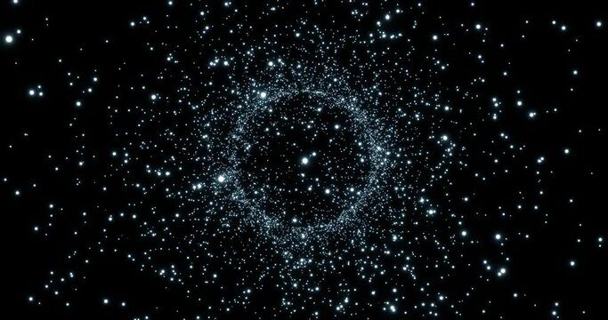 White dots exploding on black background. Exploding snowfall in 4K