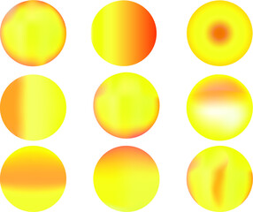 Set of vector sun shapes. Rising sun, sunset, dawn illustrations set. Fire colors round shape, watercolour themed. Orange yellow white circle.