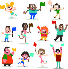Set of people with flags - cartoon style - use in digital marketing - social media and graphic design projects