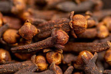 clove dried spicy herb for food aroma and natural medicine close up.