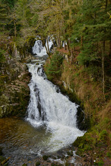 Plongée sur la cascade du Bouchot entre Sapois (88120) et Gerbamont (88120) communes de la Bresse (88250), département des Vosges en région Grand Est, France