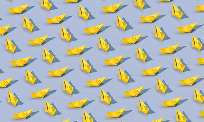 abstract background in flat lay style of paper boats.
