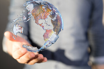 Communication technology global world network concept. Connection lines Around Earth Globe, Motion of digital data flow