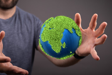 Green 3D Planet Concept, recycle sign