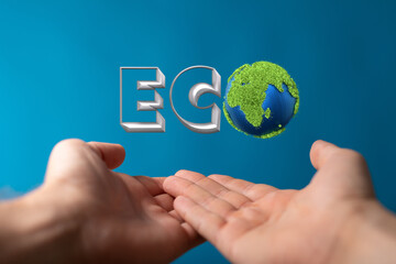 Eco word on the background of green leaves of carrots. plantation