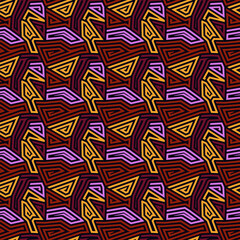 Seamless pattern. Figures, curves ornament. Folk wallpaper. Linear backdrop. Embroidery background. Tribal motif. Ethnic mosaic. Digital paper. Web design. Textile print. Abstract vector art work