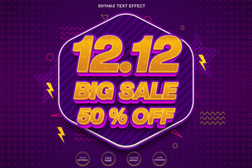 12 12 big sale 50% off 3d editable text effect Premium Vector with background and banner