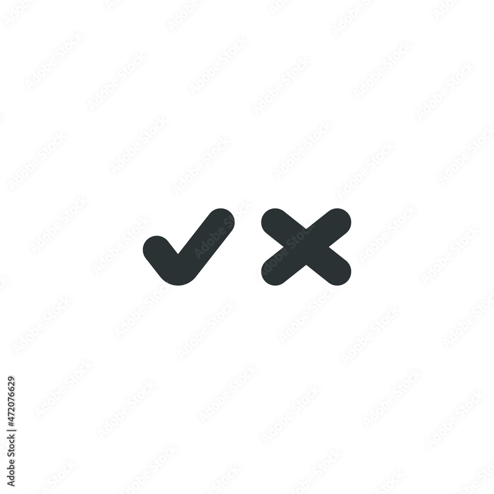Poster vector sign of the check mark and cross symbol is isolated on a white background. check mark and cro