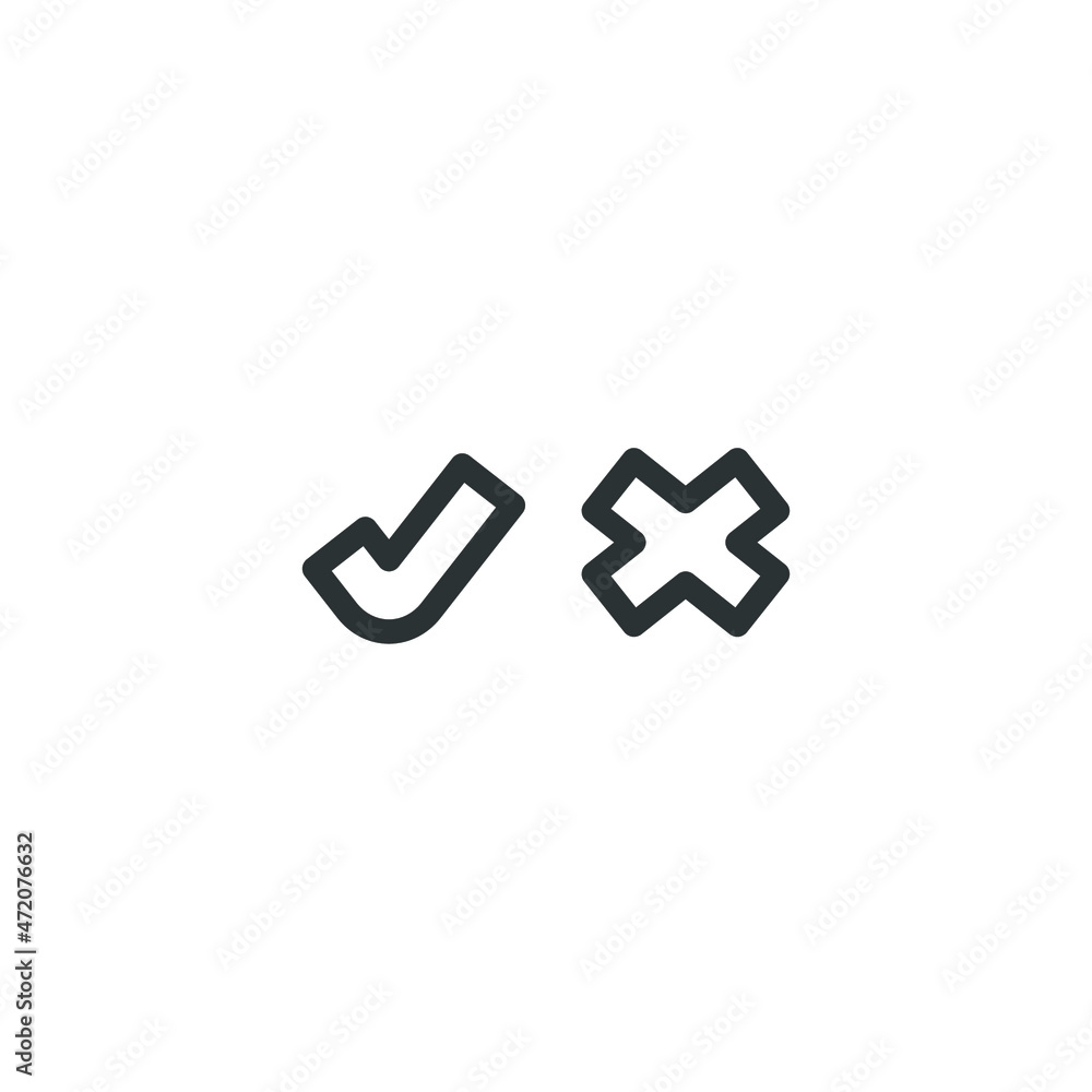 Poster vector sign of the check mark and cross symbol is isolated on a white background. check mark and cro