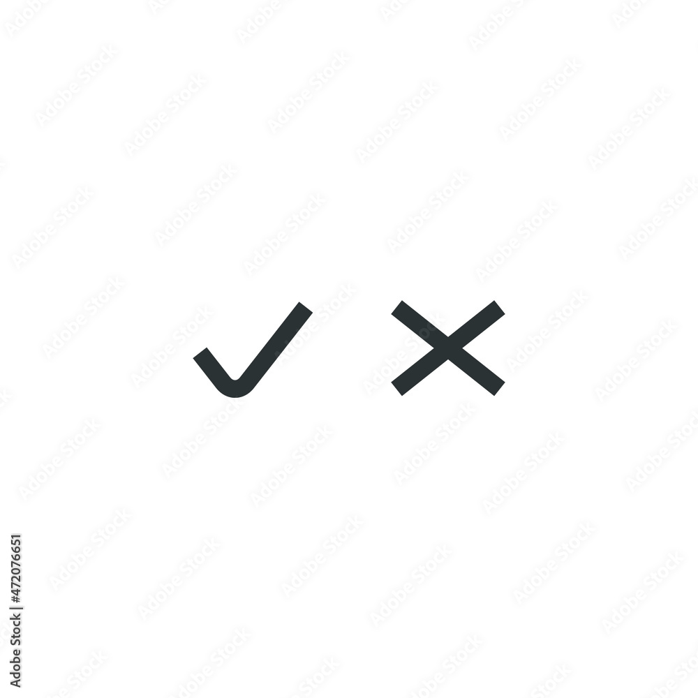 Poster vector sign of the check mark and cross symbol is isolated on a white background. check mark and cro