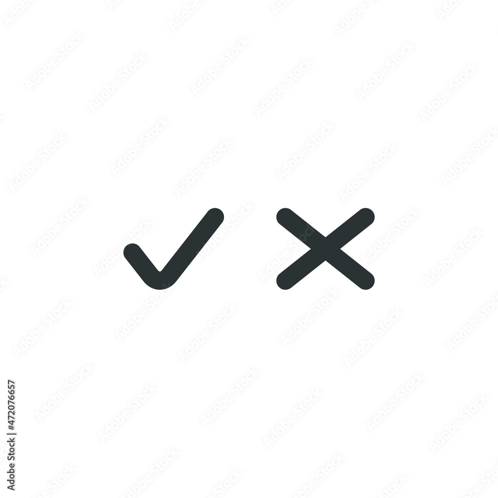 Poster vector sign of the check mark and cross symbol is isolated on a white background. check mark and cro