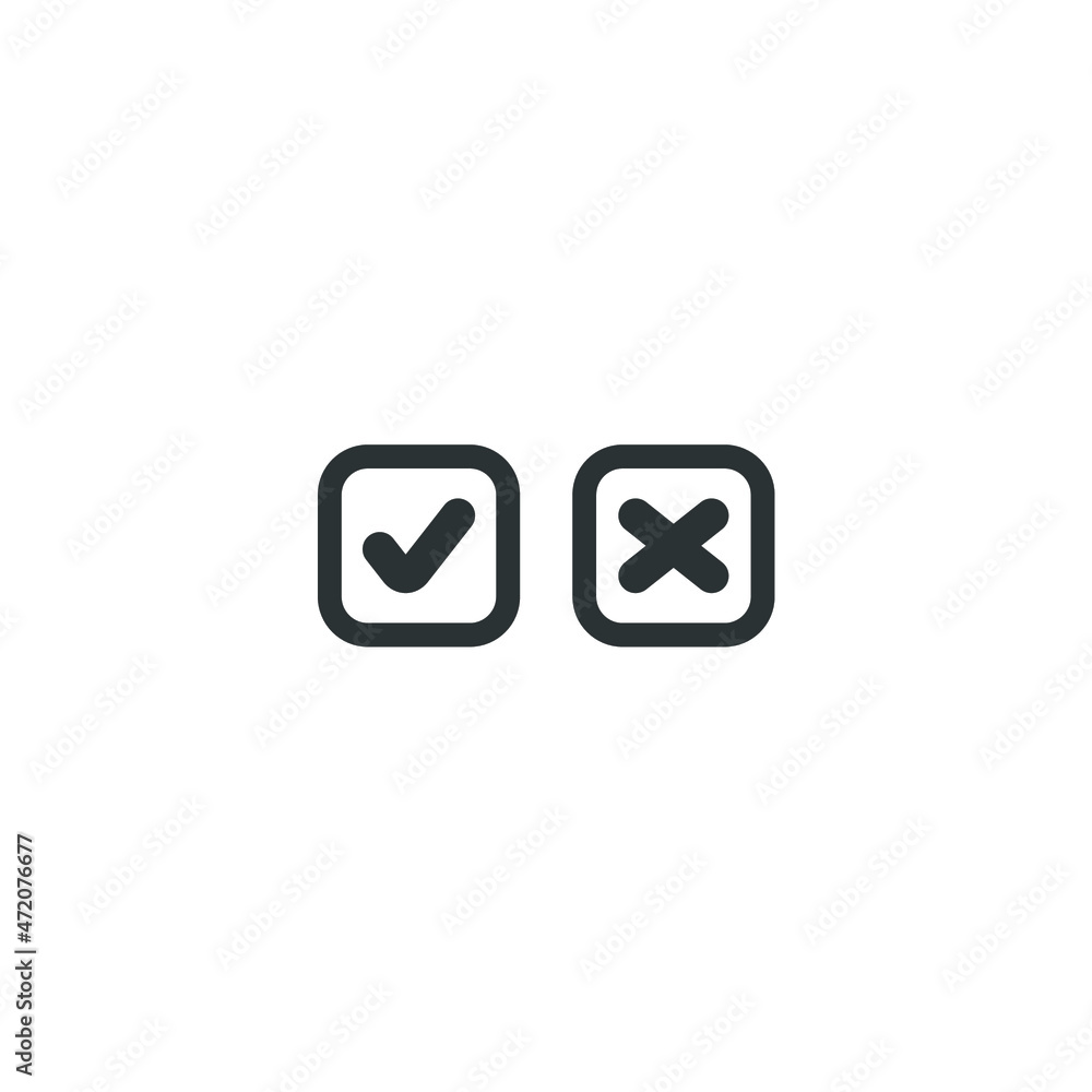 Poster vector sign of the check mark and cross symbol is isolated on a white background. check mark and cro