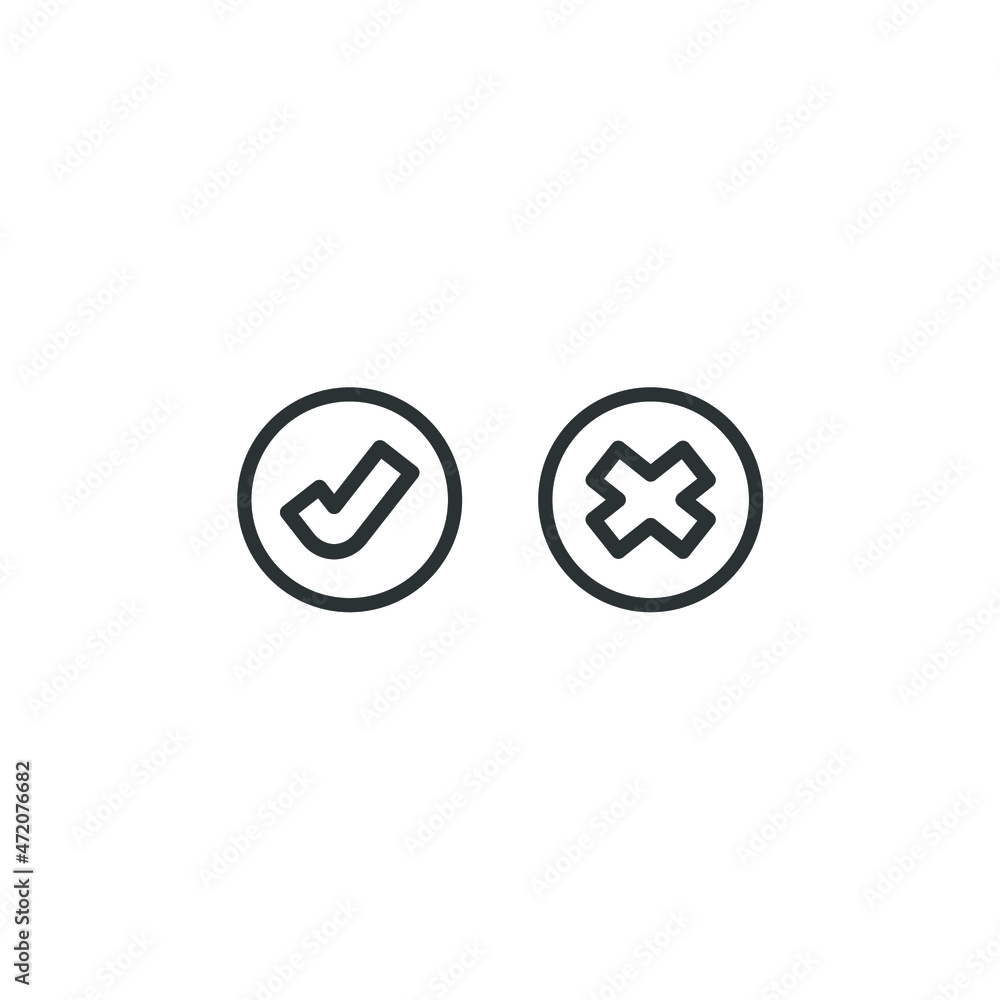 Poster vector sign of the check mark and cross symbol is isolated on a white background. check mark and cro