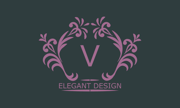 Vector logo design template in trendy linear style. Floral monogram with letter V, place for text or letter. Emblem of fashion, beauty and jewelry industry, business