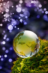 Christmas new year eve Earth ball - Environmetal green planet earth in nature background with...