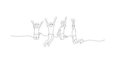 Successful team members jumping isolated on white background. For ad, marketing and poster. Useful for app, travel agency and magazine. Creative business concept, art vector illustration