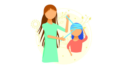 Abstract Flat Women Girl Bandages The Head Of The Child Help First Aid Cartoon People Character Concept Illustration Vector Design Style