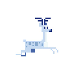 Knitted white winter deer character. Pixel art style icon. isolated vector illustration.