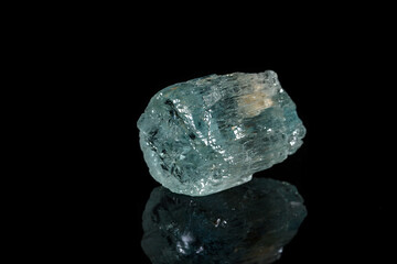 macro mineral stone aquamarine on a black background