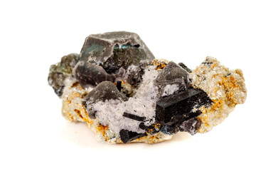 macro mineral fluorite stone on white background