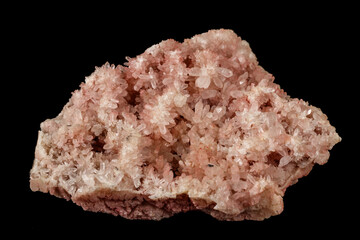 Macro stone mineral pink quartz amethyst on a black background