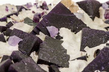 Macro stone mineral Fluorite on a white background