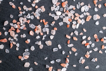 Crystals of Himalayan salt, close-up, top view.