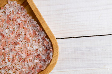 Crystals of Himalayan salt, close-up, top view.