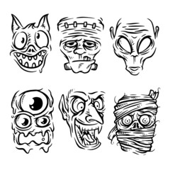 Hand drawn monster face illustration
