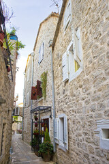 Narrow street of Old Town in Budva, Montenegro