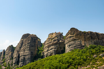Monasteries of Meteora in Kalampaka, Thessaly (Central Greece) buildings on top of giant rock formations  
