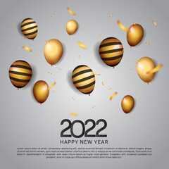happy new year 2022 black number with golden balloons isolated white background
