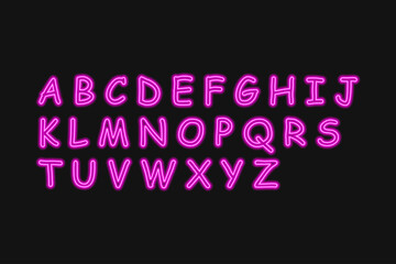 Set of neon alphabet letters.