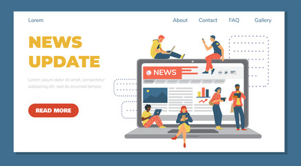 News update and online news, newspaper website, flat vector illustration.