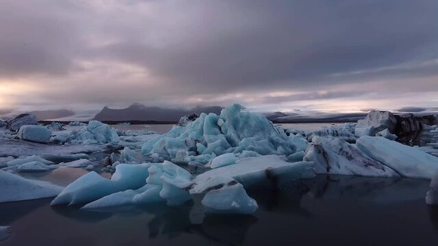 Sunset in the ice lake