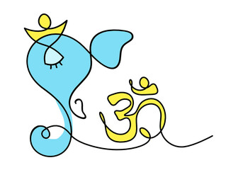 Silhouette of color Lord Ganesha as line drawing on the white background. Vector	
