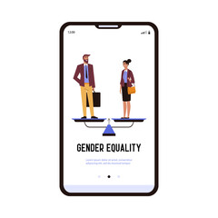 Gender equality in profession and business app screen, flat vector illustration.