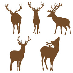set of five deer silhouettes