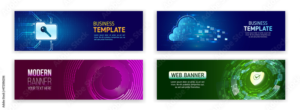 Poster set of modern banner templates for websites. abstract social media cover design. web hosting. cloud 
