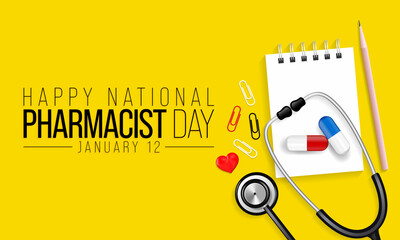 National Pharmacist day is observed every year on January 12, The day focuses on the importance of pharmacists, and it honors how much they impact our health and well-being. Vector illustration