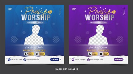 Social media post church with luxury elegant and blue purple color template