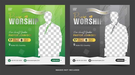 Social media post or flyer church template with luxury elegant green and brown color