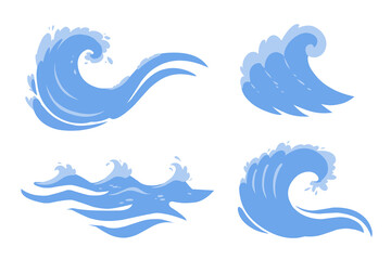 sea Waves vector illustration set of hand drawn flat clipart