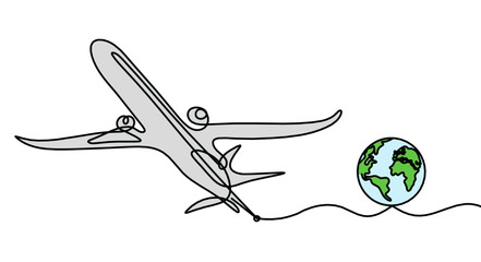 Abstract plane as line drawing on white as background. Vector